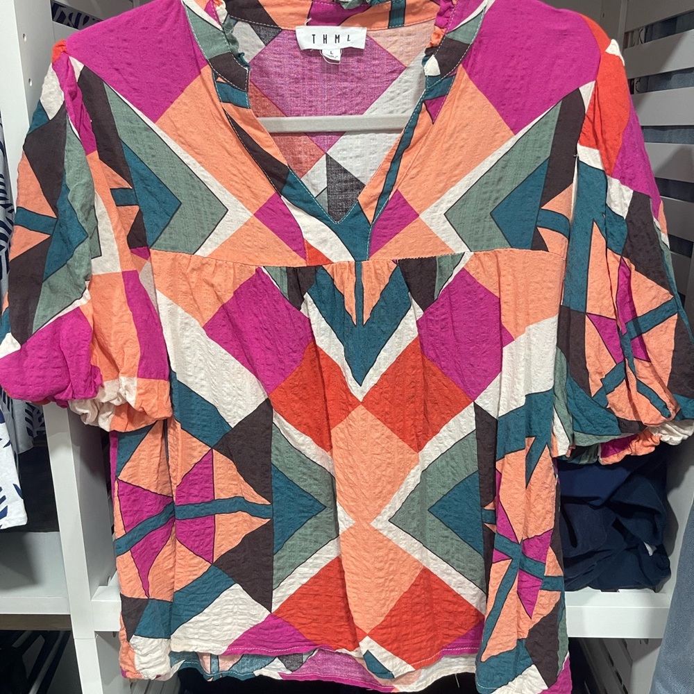 THML Colorful Geometric Women's Blouse